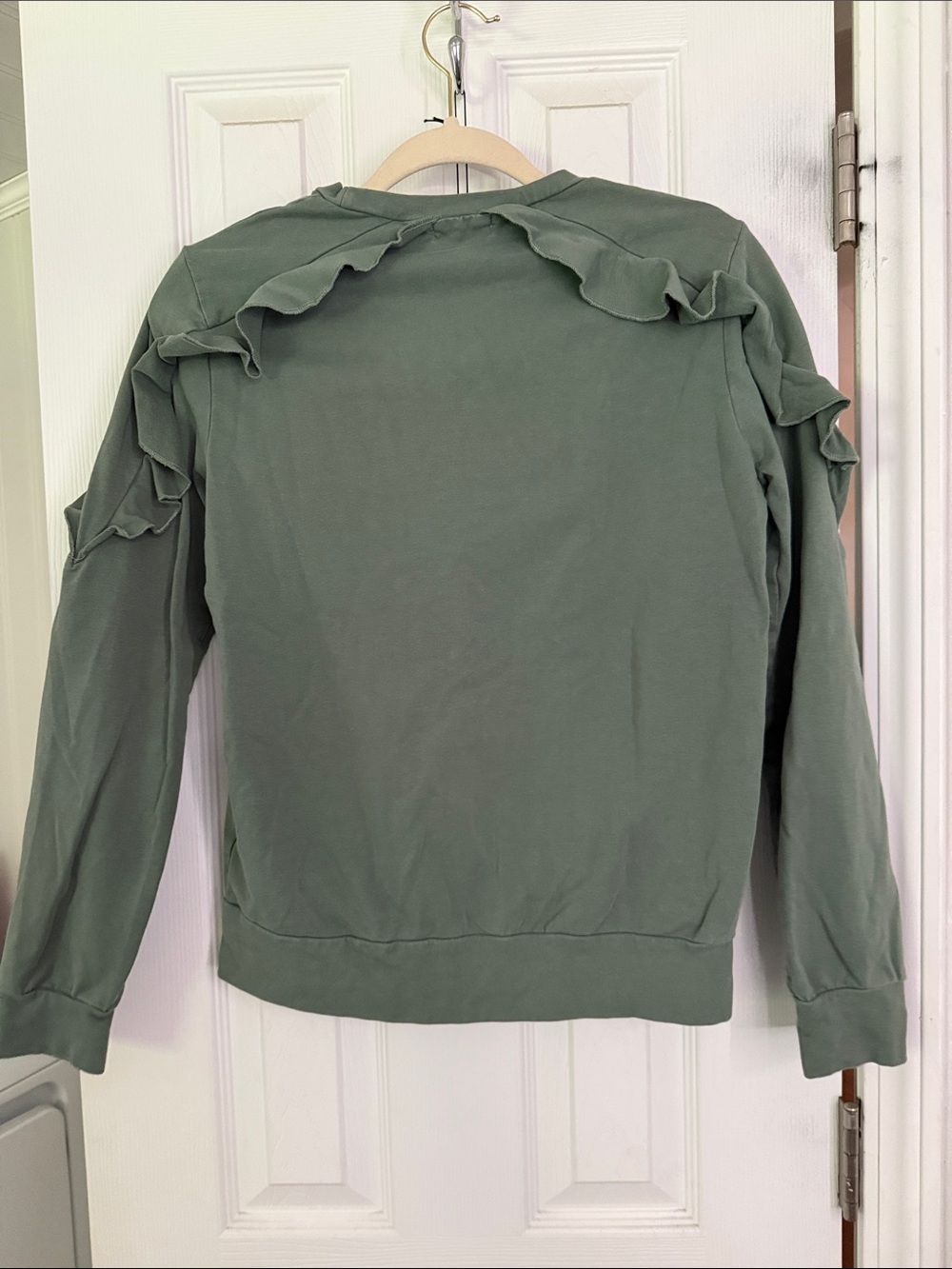 Darling Sage Green Ruffle Shoulder Sweatshirt - Picture 4 of 4